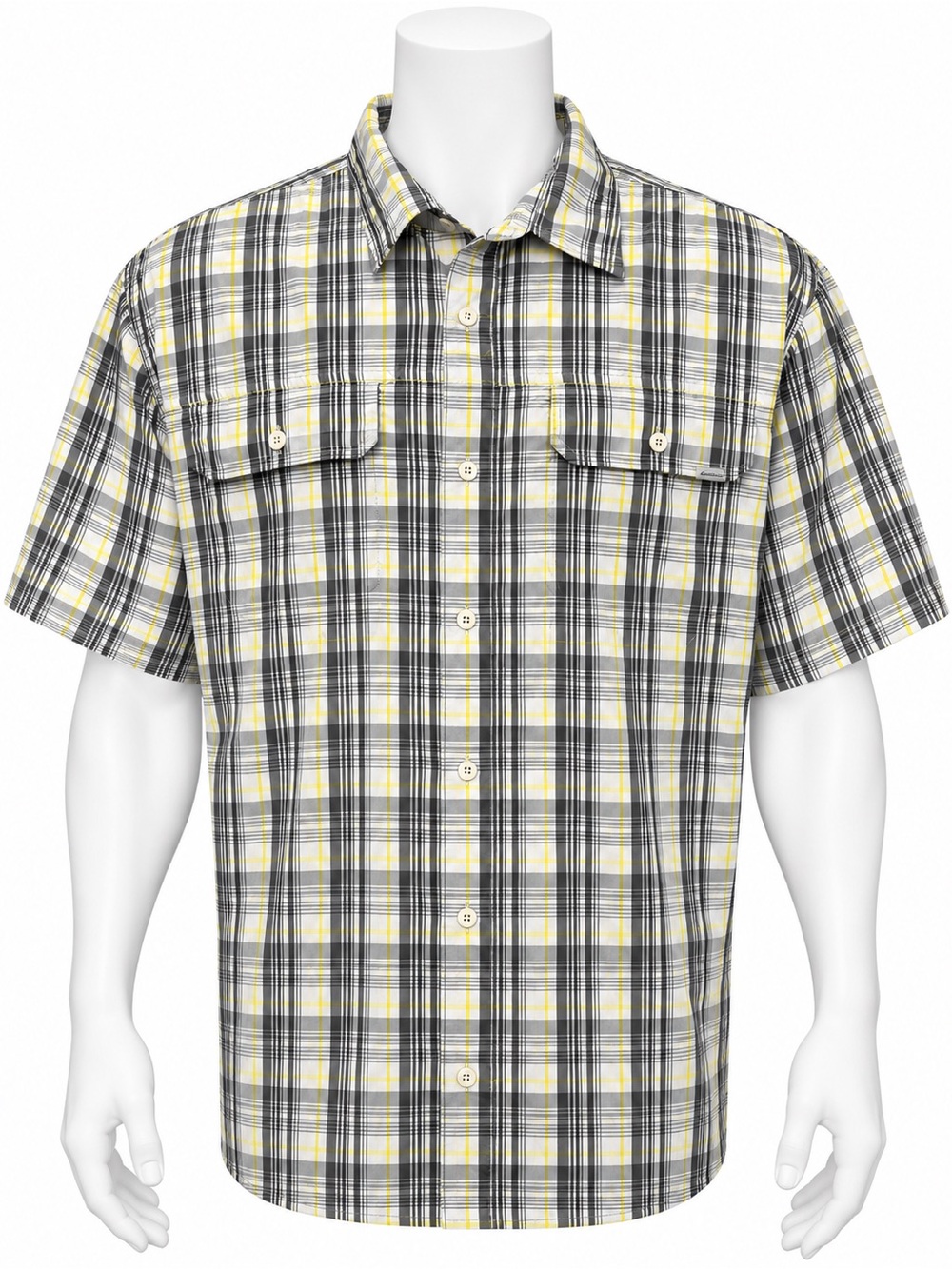 Eddie Bauer Travex White Gray Green Plaid Vented Men's Hiking Outdoors Shirt 2XL